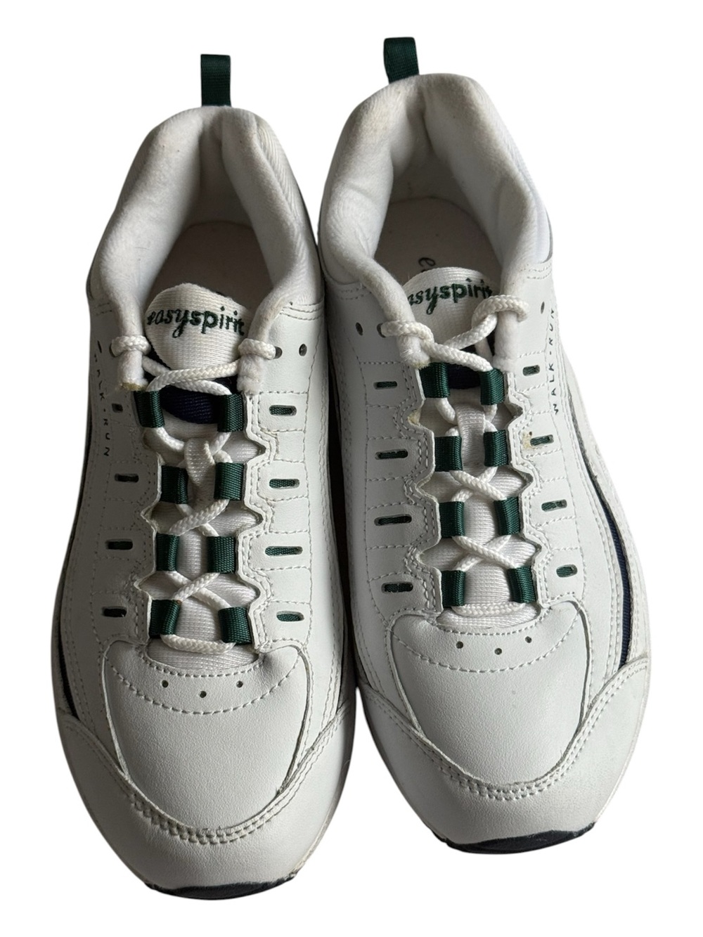Easy Spirit Women’s White Sneakers with Dark Green Accents Walking- Running  5.5